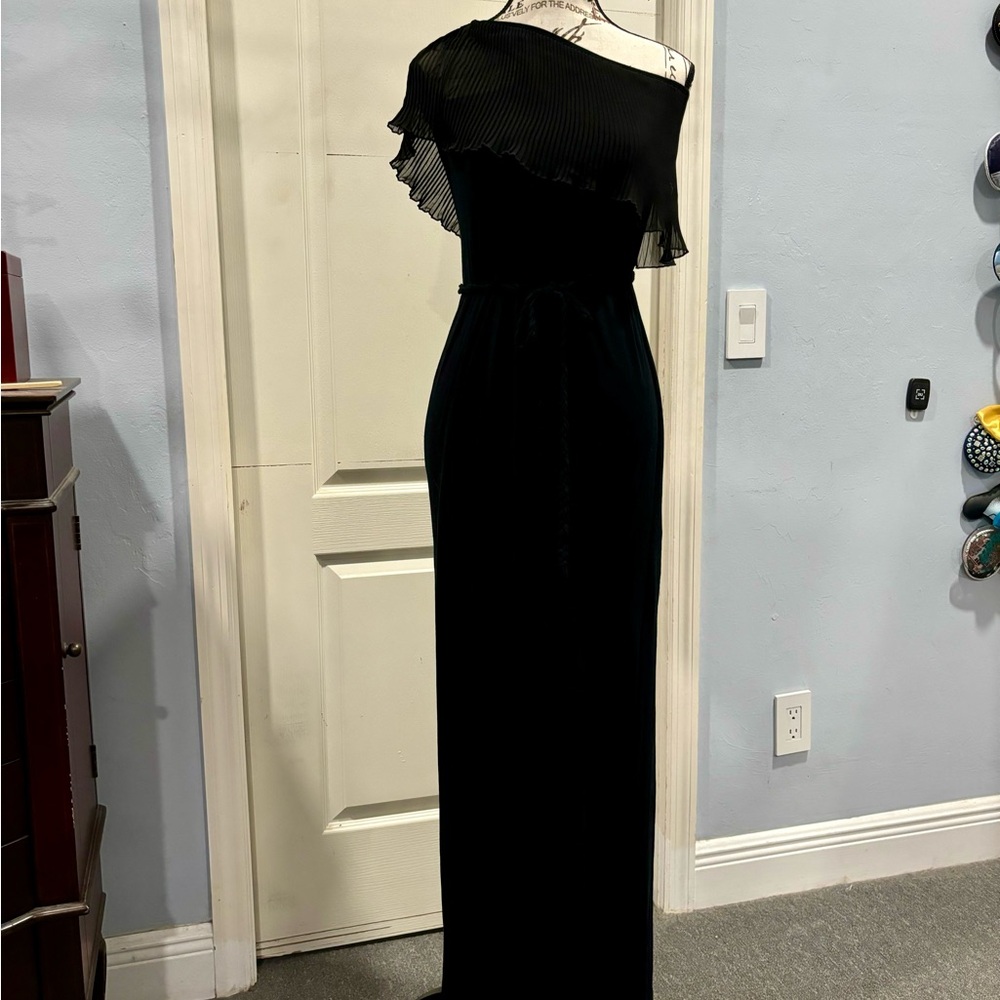 Allen B One shoulder Black Maxi Dress. Sz S